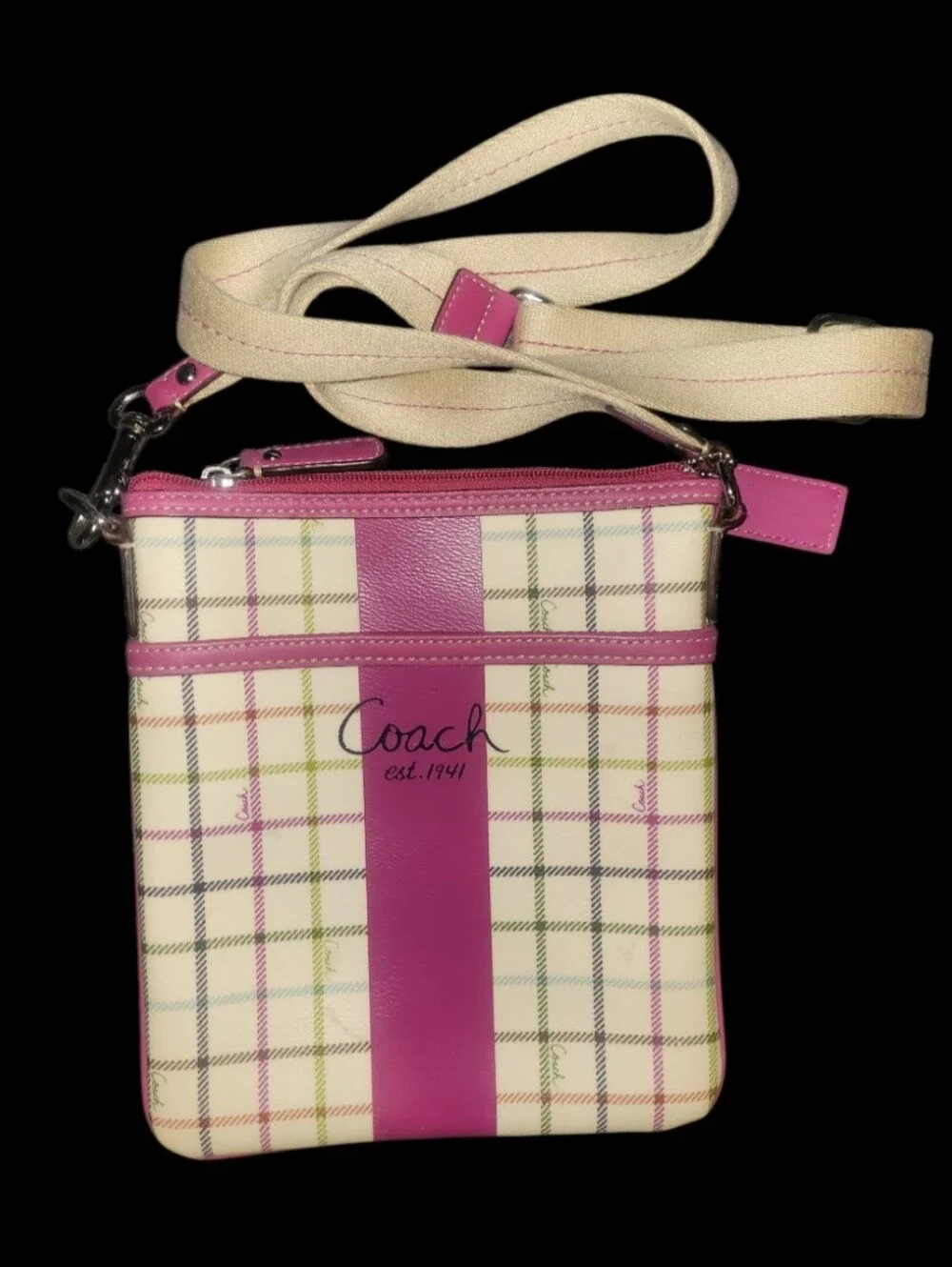 Coach Pink & Cream Plaid Crossbody & Coach Black Charlie Crossbody 2fer